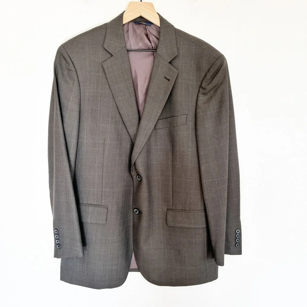 Brooks Brothers 346 Madison Fit Suit Mens 44R 36W Gray Glen Plaid 2 Button *Flaw